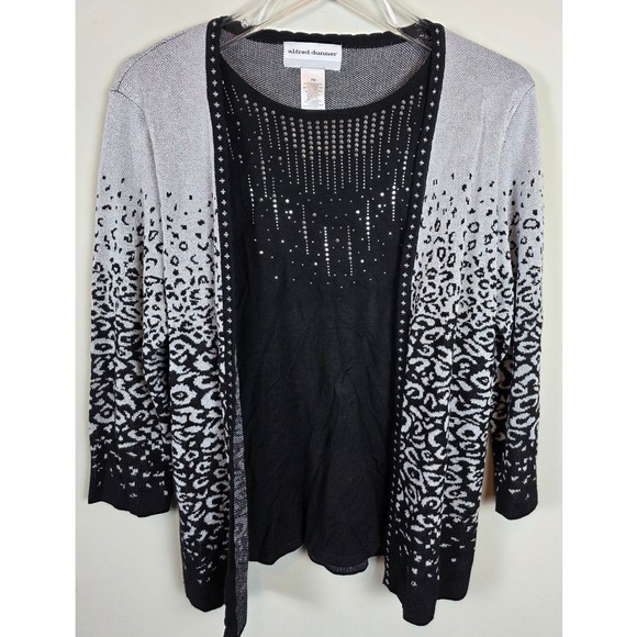Alfred Dunner Sweaters - Alfred Dunner Women PM Leopard‎ Print Rhinestone Embellished Cardigan Sweater